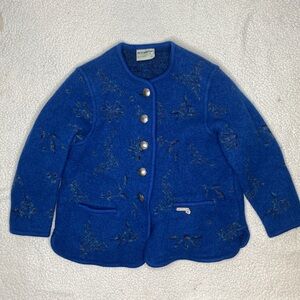 Vintage Stapf Blue Wool Cardigan: Size 46/ Small